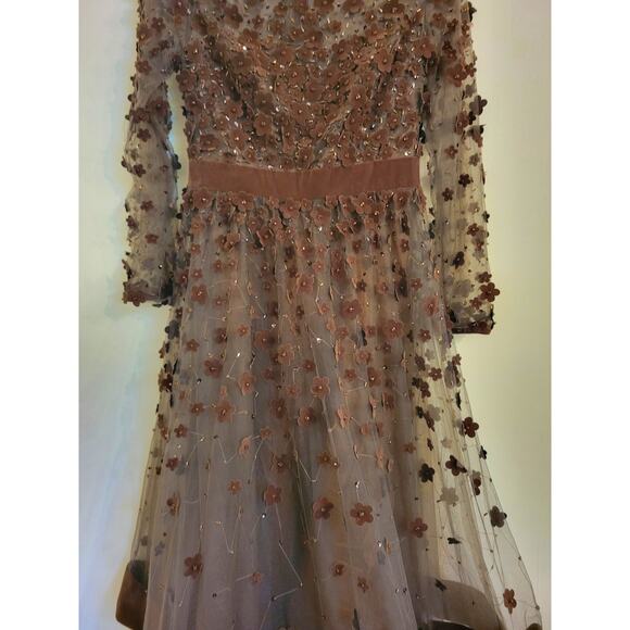 NWOT Mac Duggal Long Sleeve Fit & Flare Velvet Embellished Dress Coffee 4 - Picture 2 of 7